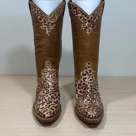 Abilene Boot Co. Tan and Leopard Print Heeled Boots - Picture 2 of 9